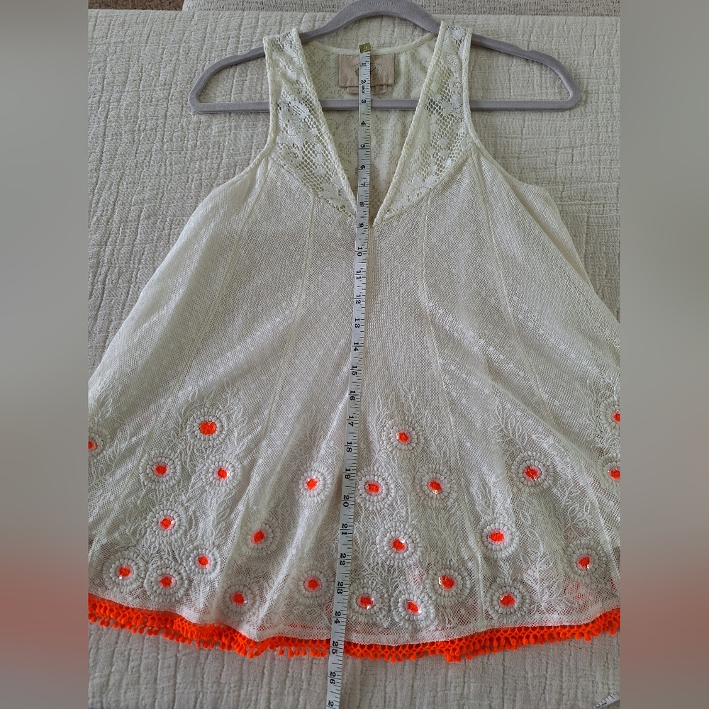 Cream Crochet Tank Top with Neon Orange Trim - Picture 6 of 9